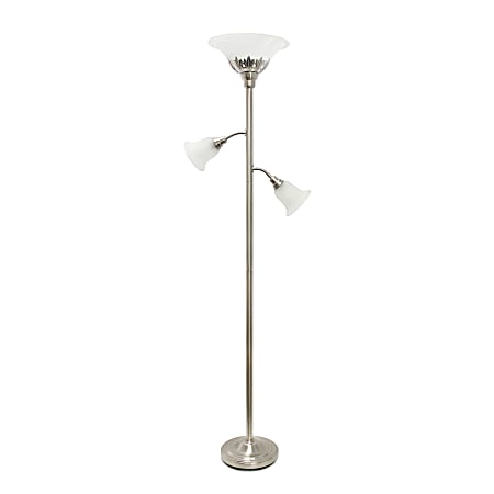 Elegant Designs 3-Light Floor Lamp, 71"H, Brushed Nickel/White