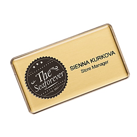 The Mighty Badge™ Name Badge Kit For Laser Printers, 1 1/2" x 3", Gold, Pack Of 10