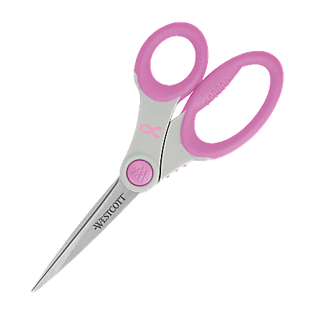 Westcott® Breast Cancer Awareness Scissors With Anti-Microbial Product Protection, 8", Pointed, Pink/Gray