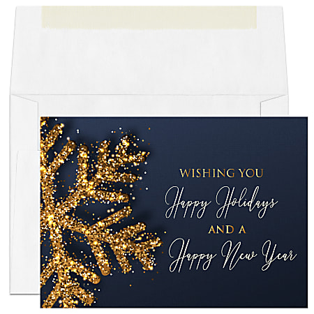 Custom Full-Color Holiday Cards With Envelopes, 7" x 5", Glittering Wishes, Box Of 25 Cards