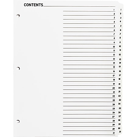 Sparco Quick Index Dividers With Table Of Contents Page 1 31 White ...