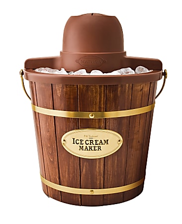 Nostalgia 4-Quart Wood Bucket Ice Cream Maker, Brown