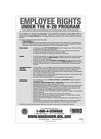 ComplyRight™ Federal Specialty Posters, Employee Rights Under The H-2B Program, English, 11" x 17"
