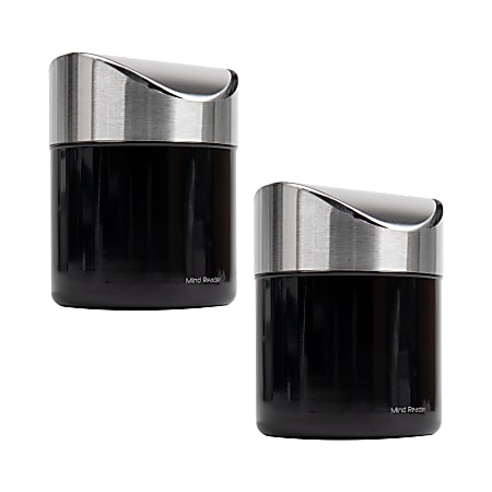 Mind Reader Mini Countertop Trash Can, 1.5 Liter/0.40 Gallon Capacity, Swivel Lid, Recycling Bin, Compost Bin, Desktop Organizer, 6-1/4"H x 4-3/4"W x 4-3/4"W, Set of 2, Black