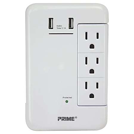 Prime 6 Outlet Wall Tap With 1200 Joule Surge Protection And Dual USB ...