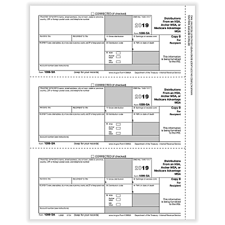 ComplyRight™ 1099-SA Laser Tax Forms, Copy B, 8-1/2" x 11", Pack Of 50 Forms
