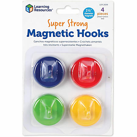 Learning Resources Super Strong Magnetic Hooks Set for Pocket Chart Flip  Book Hall Pass Decoration Metal Red Blue Green Yellow 4 Pack - Office Depot