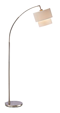 Adesso® Gala Arc Floor Lamp, 71"H, White Shade/Silver Base