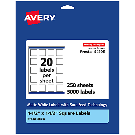 Avery® Permanent Labels With Sure Feed®, 94106-WMP250, Square,