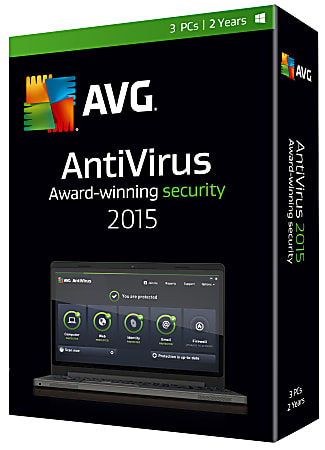 AVG Antivirus 2015, For PC, For 3 Users, 2-Year Subscription, Traditional Disc