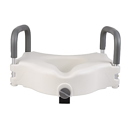 DMI® Hi-Riser Elevated Locking Raised Toilet Seat With Armrests, 5"H x 18"W x 16"D, White