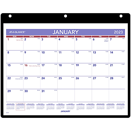 AT-A-GLANCE 2023 RY Monthly Desk Wall Calendar with Clear Cover and Vinyl Holder, Small, 11" x 8"