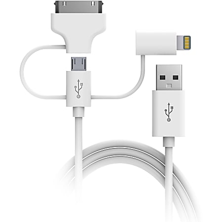 DigiPower 5Ft 3 In 1 Cable (Lightning, 30 Pin And Micro USB) - 5 ft Lightning/USB Data Transfer Cable for iPhone, iPod, iPad