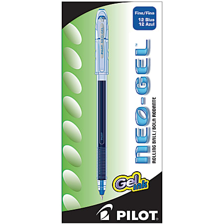 Pilot® Neo-Gel Rollerball Pens, Fine Point, 0.7 mm, Clear Barrel, Blue Ink, Pack Of 12