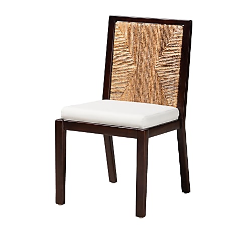 bali & pari Joana Modern Bohemian Wood and Natural Abaca Dining Side Chair, White/Natural/Dark Brown