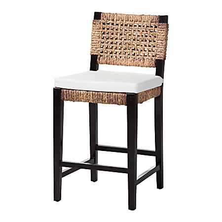 bali & pari Alise Mahogany Wood And Seagrass Counter-Height Stool With Back, Brown/Dark Brown