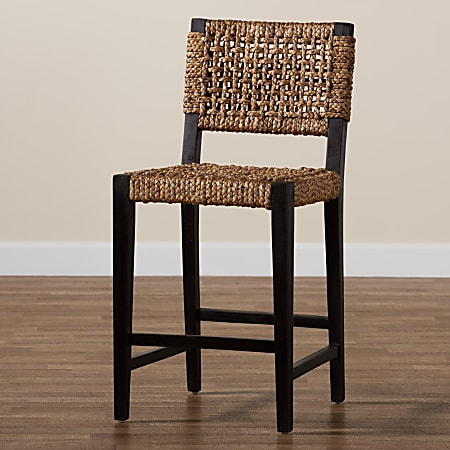 bali & pari Alise Mahogany Wood And Seagrass Counter-Height Stool With Back, Brown/Dark Brown