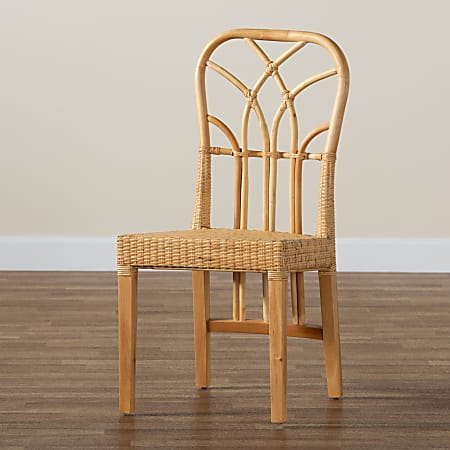bali & pari Monaco Mahogany Wood And Rattan Dining Chair, Brown/Oak Brown