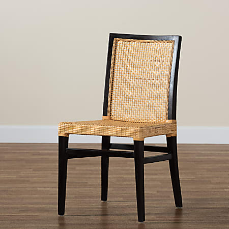 bali & pari Lingga Mahogany Wood And Rattan Dining Chair, Brown/Dark Brown