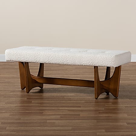 Baxton Studio Theo Japandi Boucle Bench, 17-15/16"H x 48-13/16"W x 18-5/16"D, Cream/Walnut Brown