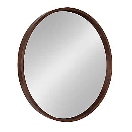 Uniek Kate And Laurel Hutton Round Mirror, 30”H x 30”W x 2-1/4”D, Walnut Brown