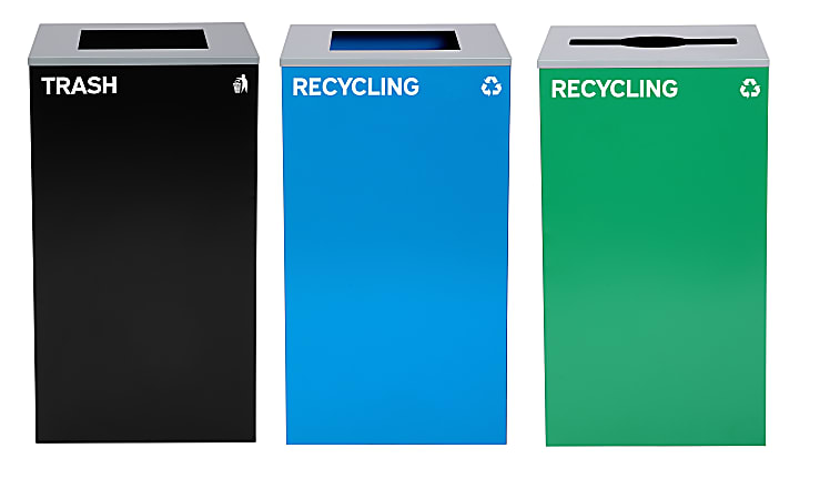 Alpine Industries Stainless-Steel Open Top Mixed Recycling And Trash Can Set, 29 Gallons, Black/Blue/Green - ALP4450-BLK-KIT21