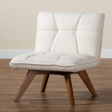 Baxton Studio Darielle Japandi Boucle Fabric And Finished Rubberwood Accent Chair, Cream/Walnut Brown