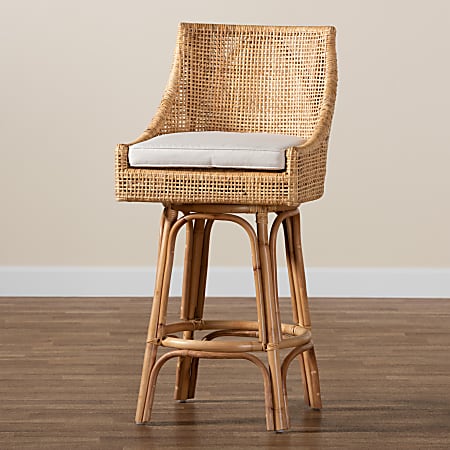 bali & pari Bella Rattan Bar Stool, White/Natural Brown