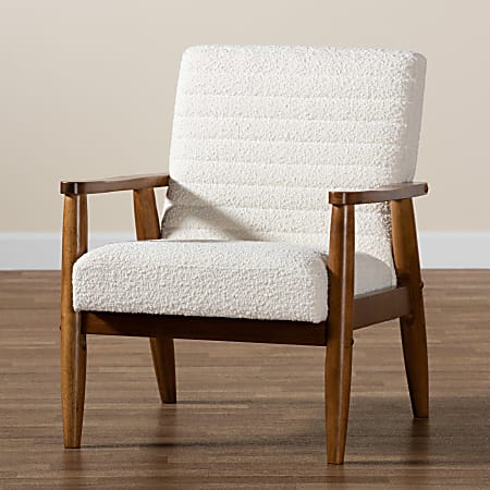 Baxton Studio Stratton Mid-Century Modern Armchair, Cream/Walnut Brown