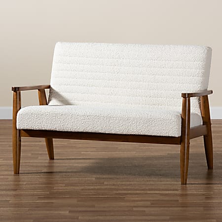 Baxton Studio Stratton Boucle Fabric And Finished Wood Loveseat, Cream/Walnut Brown