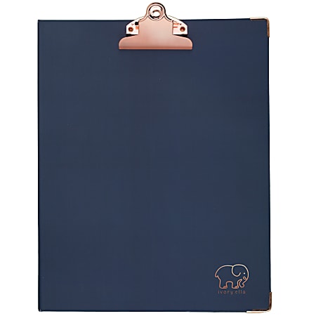 Cambridge® Ivory Ella Clipfolio With Notepad, 9-7/8" x 12-7/8", Navy/Rose Gold