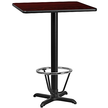 Flash Furniture Square Laminate Table Top With Bar-Height Table Base And Foot Ring, 43-1/8"H x 24"W x 24"D, Mahogany/Black
