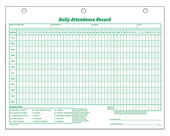 TOPS® Daily Attendance Record, 8 1/2" x 11", Pack Of 50