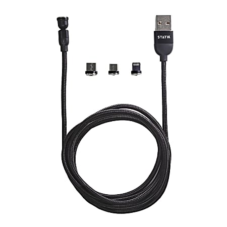STATIK 360 Universal Charge Cable With 3 Rotating Magnetic Connectors, 6', Black, PUP-0386