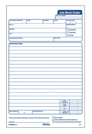 TOPS® Triplicate Carbonless Job Work Orders, 5 1/2" x 8 1/2", Pack Of 50 Forms