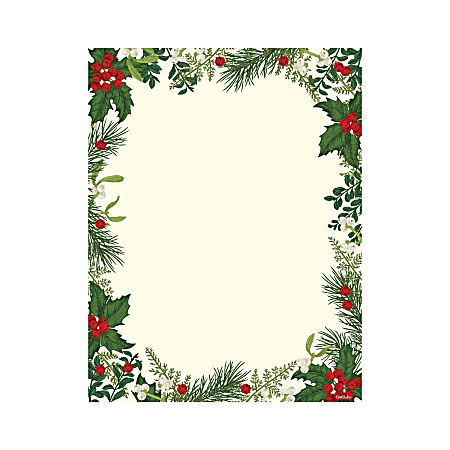 Geo Studios Holiday-Themed Letterhead Paper, 8-1/2” x 11”, Vintage Holly, Pack Of 70 Sheets