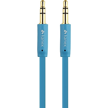 Kanex Stereo AUX Flat Cable - First End: 1 x Mini-phone Male Audio - Second End: 1 x Mini-phone Male Audio - Gold Plated Connector - Blue