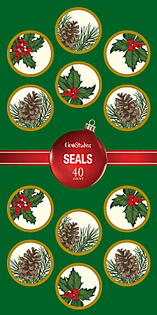 Geo Studios Holiday-Themed Adhesive Seals, 1-1/4”, Vintage Holly, Pack Of 40 Seals