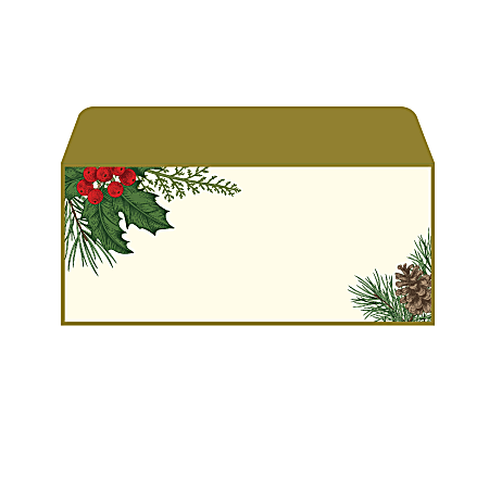 Geo Studios #10 Holiday-Themed Envelopes, Moisture Seal, Vintage Holly, Pack Of 35 Envelopes