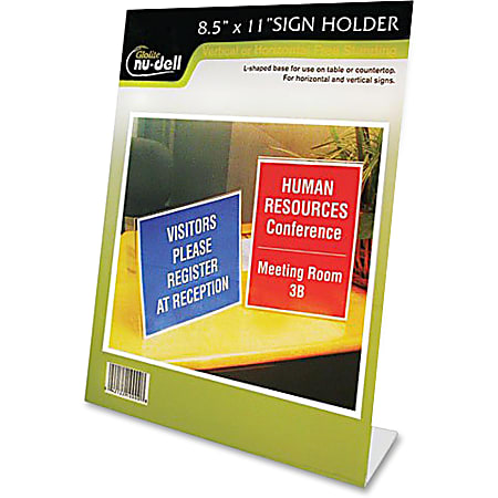 Nu-Dell One-piece Vertical Sign Holder - 1 Each - 8.5" Width x 11" Height - Rectangular Shape - Self-standing - Acrylic - Clear