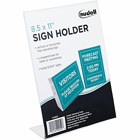 Nu-Dell One-piece Vertical Sign Holder, 8.5"W x 11"H, Rectangular Shape, Self-standing, Acrylic, Clear