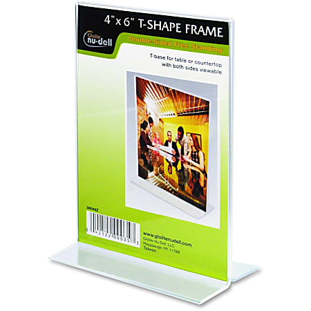 Nu-Dell Double-sided Sign Holder - 1 Each - 4" Width x 6" Height - Rectangular Shape - Double-sided, Self-standing - Plastic - Clear