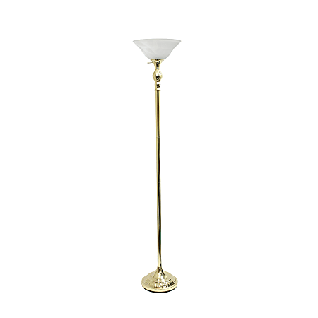 Elegant Designs 1-Light Torchiere Floor Lamp, 71"H, Gold/White