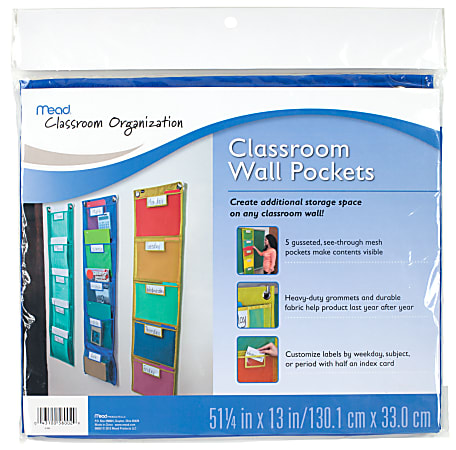 Mead® 5-Pocket Wall Hanging Organizer, 13 1/4" x 13" x 1/4", Blue