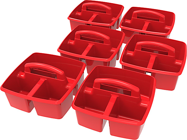 Storex Small Plastic Caddies, 5-1/4"H x 9-1/4"W x 9-1/4"D, Red, Pack Of 6 Caddies