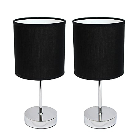Simple Designs Chrome Mini Basic Table Lamp Set with Black Fabric Shades