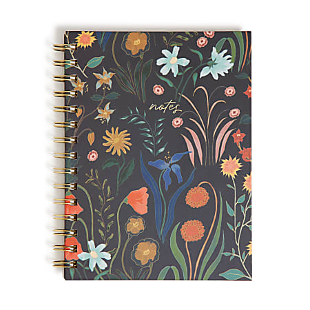 U Brands&reg; Spiral Journal, 6" x 8", College Rule, 150 Pages (75 Sheets), Black Botanical Studies