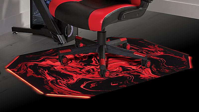 RS Gaming LED Gaming Chair Mat, 36" x 48", Black/Red Swirl