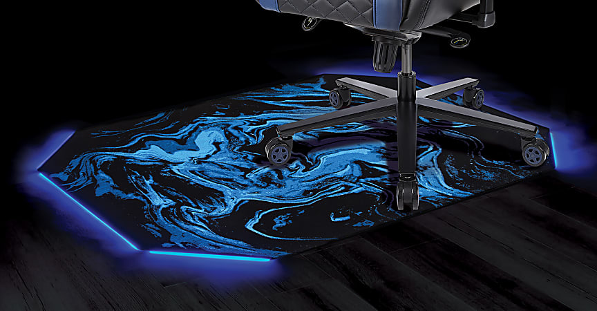 RS Gaming LED Gaming Chair Mat 36 x 48 BlackBlue Swirl Office Depot
