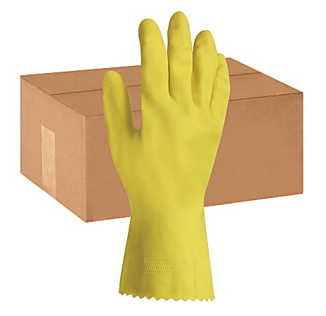 ProGuard Flock Lined Latex Gloves, Medium, Yellow, 24 Per Pack, Case Of 12 Packs